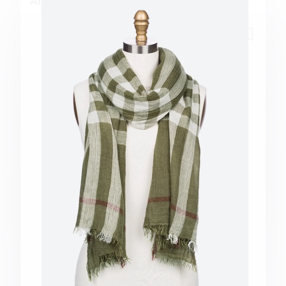 Octavia Accessories - OCTAVIA Amare Plaid Oblong Scarf Olive/Red/White